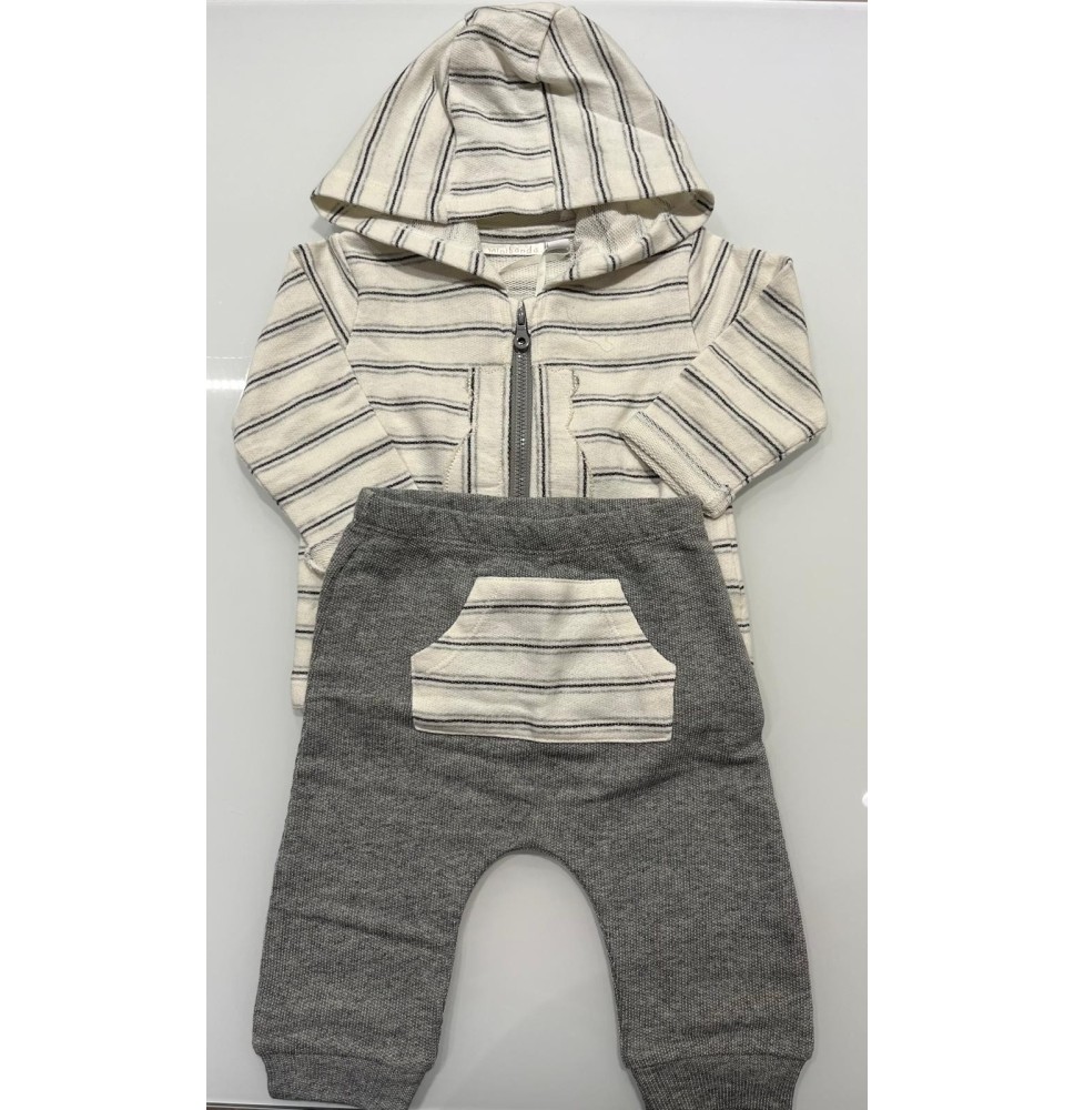 Set 2 pezzi Minibanda Neonato, felpa e pantalone Bianco e grigio 6606