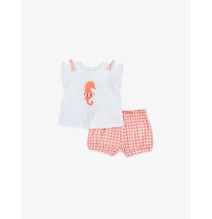 Set 2 pezzi Chicco maglietta e pantalone corto Bimba Bianco e arancione 75885