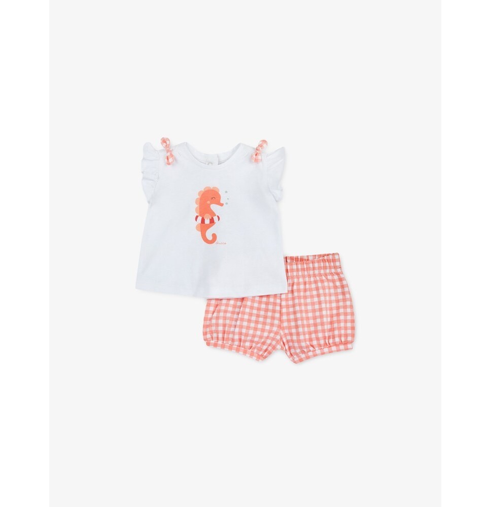 Set 2 pezzi Chicco maglietta e pantalone corto Bimba Bianco e arancione 75885