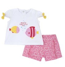 Completo 2 pezzi Chicco Neonata, Maglietta  bianca e pantalone corto rosa 75883