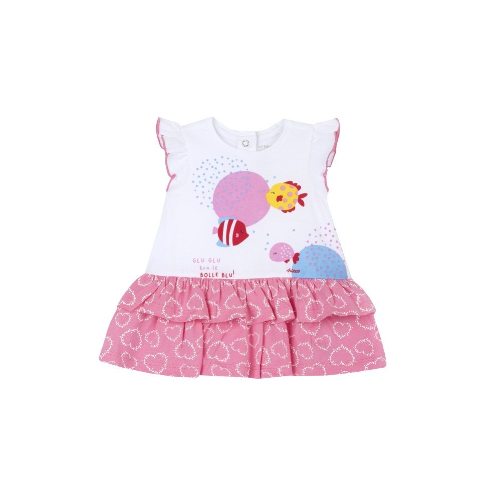 Vestito Chicco Neonata Bianco e rosa fantasia pesciolini 05905