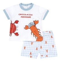 Completo 2 pezzi Chicco Neonato,maglietta e pantalone corto bianco e azzurro 09075894000000_032