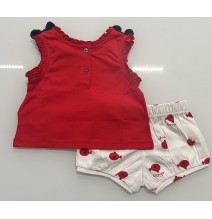 Completo 2 pezzi Chicco Neonata, canotta Rossa  e pantalone corto bianco fantasia pesciolini 75882