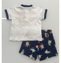 Completo 2 pezzi Chicco Neonato Maglietta bianca e pantalone corto blu 75892
