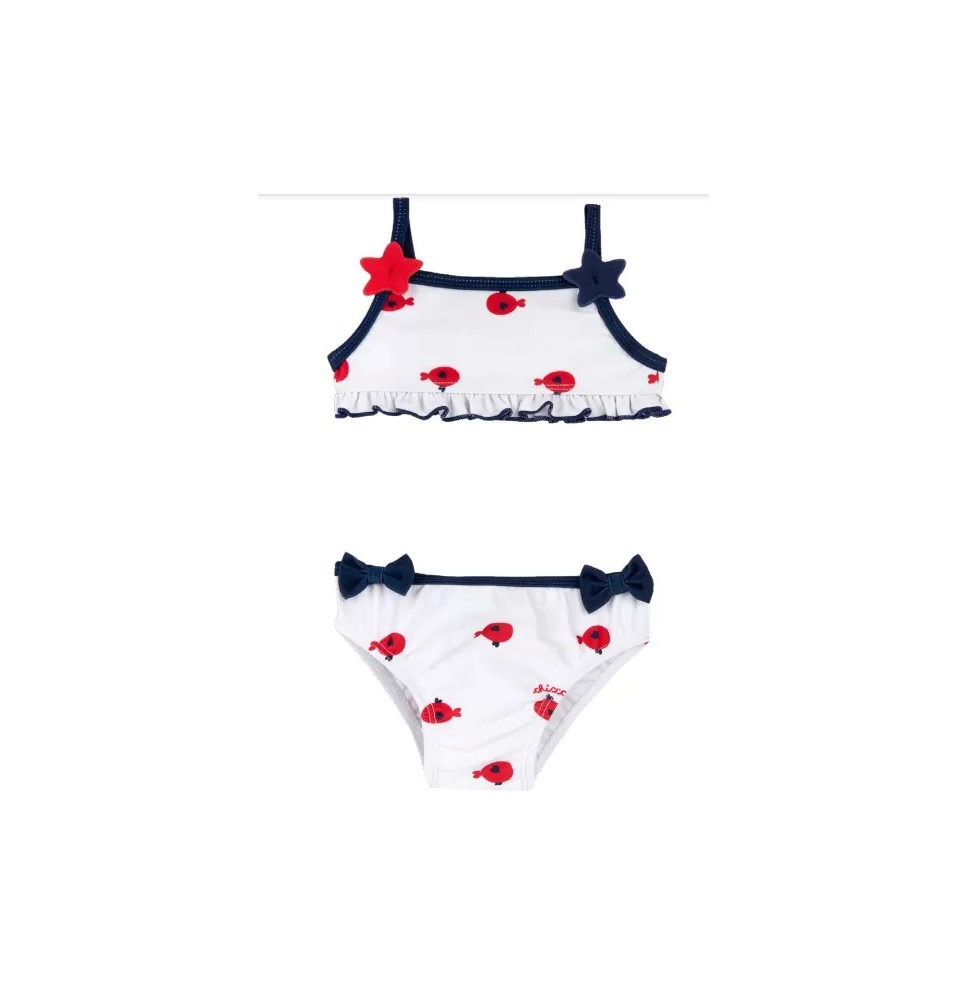 Costume da bagno 2 pezzi Chicco neonata bianco e blu fantasia pesci rossi 09007283000000_037