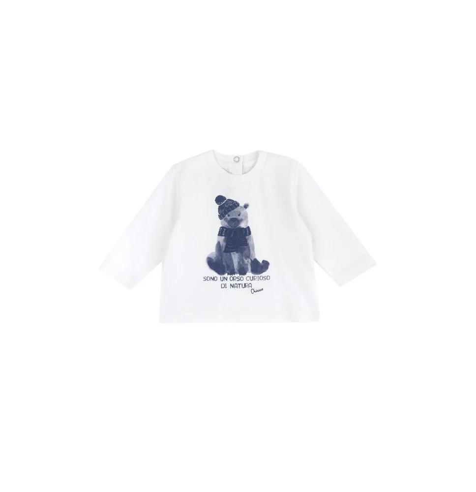 Maglietta Chicco bimbo bianca con dettaglio orso 07542