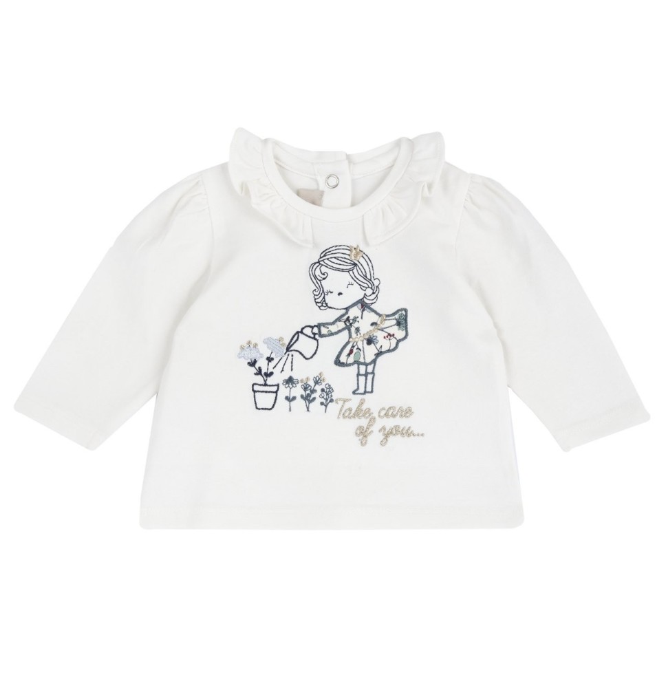 Maglietta Chicco Neonata bianca con ricamo 07832