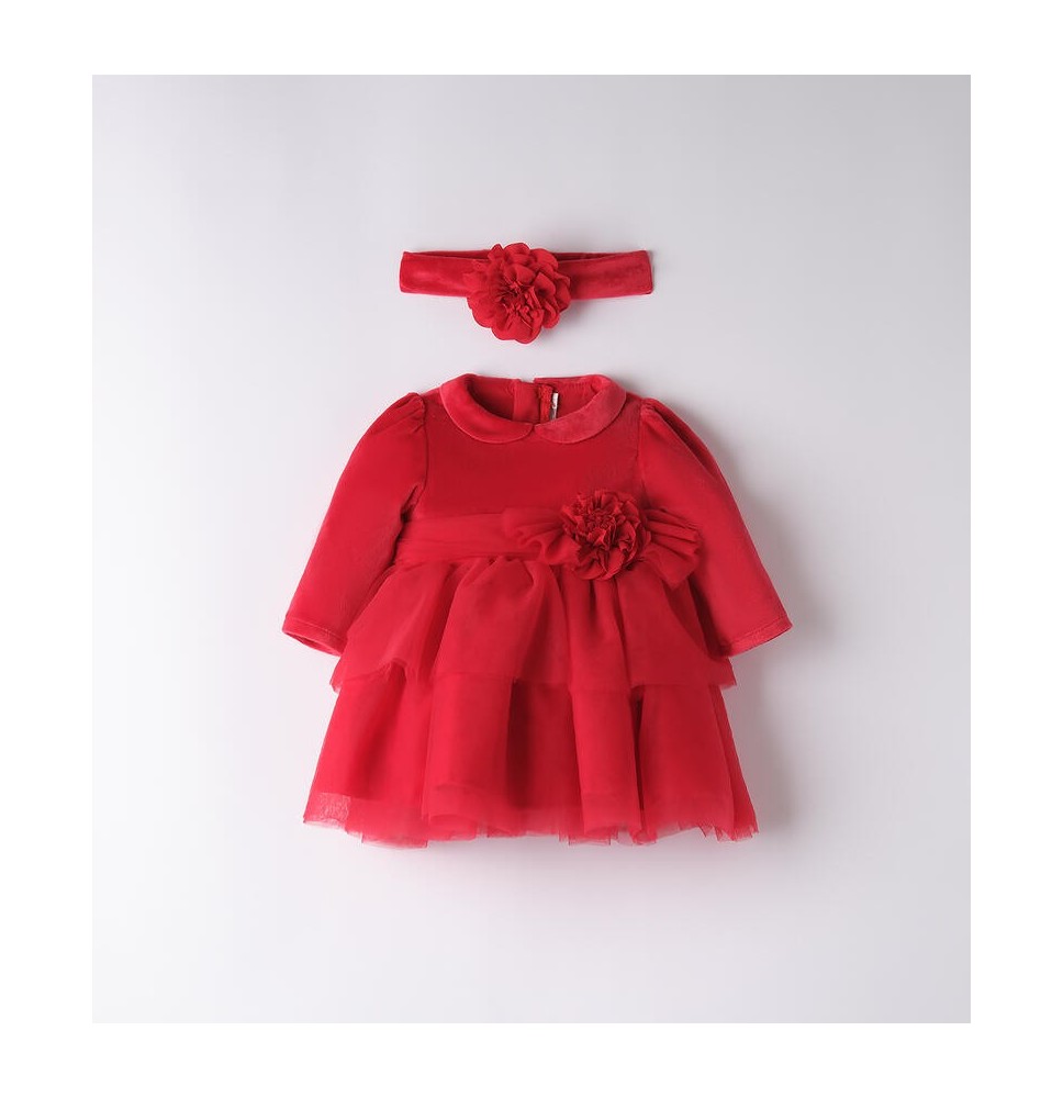 Vestito Minibanda Neonata Cerimonia Rosso e Bianco A77700