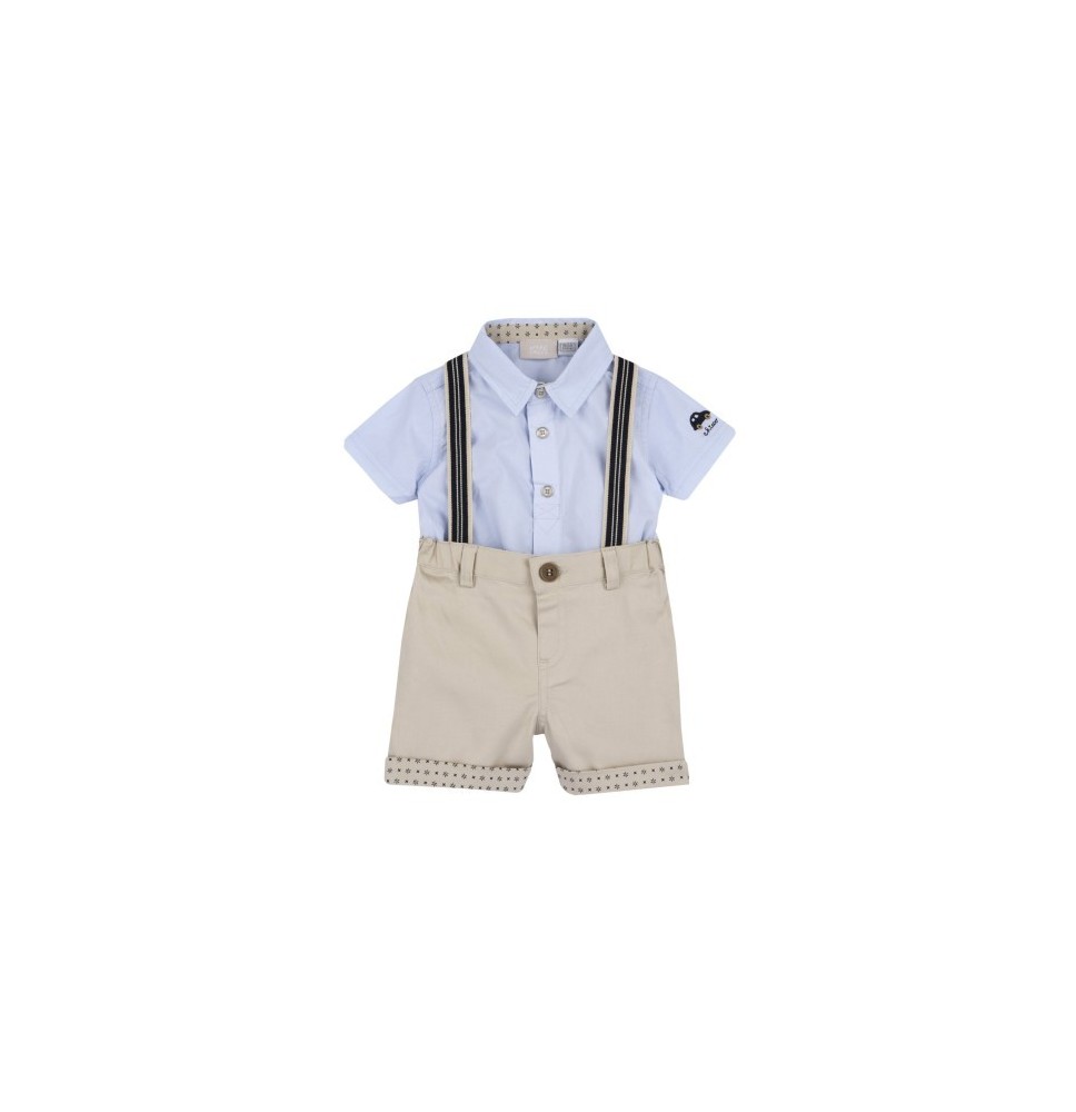 Completo Chicco Neonato camicia e pantalone corto Azzurro e Beige 75633