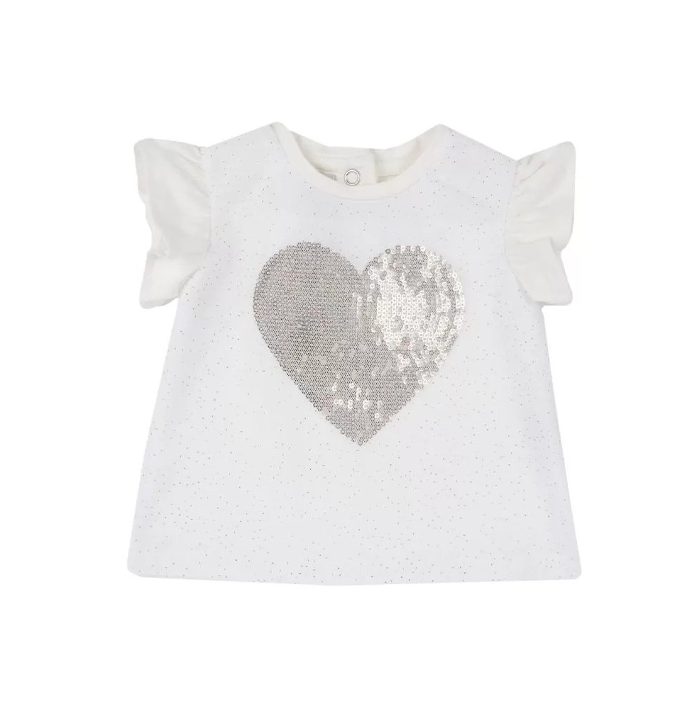 Maglietta Chicco Neonata Panna con cuore con paillettes oro 67988