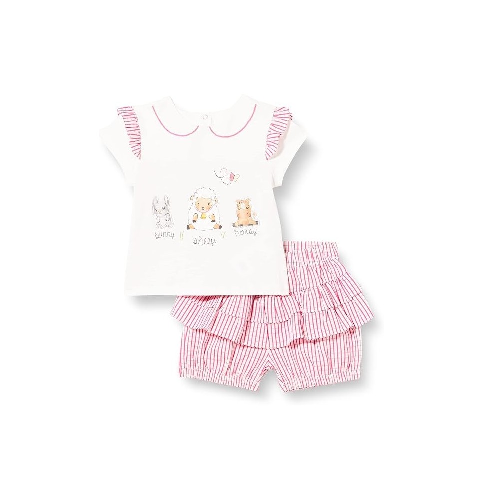 Completo Neonato Chicco maglietta e shorts bianca e fucsia 77728