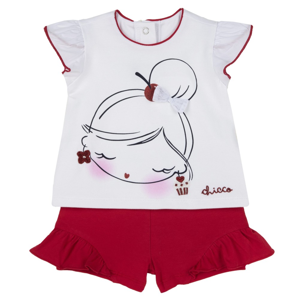 Completo Chicco Neonato Maglietta e Shorts Bianco e Rosso 07464