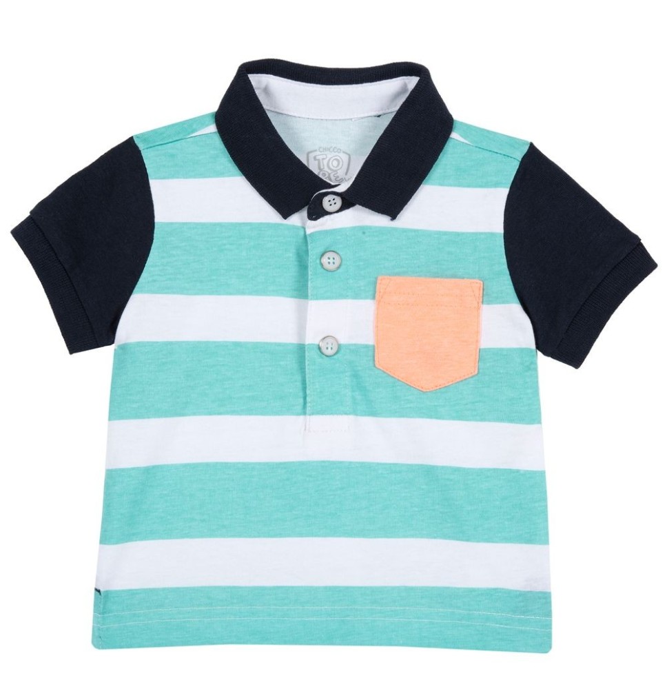 Polo Chicco Neonato mezza manica  Blu a righe verde e bianco 33540