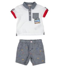 Completo Chicco Neonato polo e shorts bianco e grigio 75598
