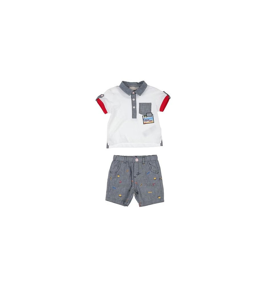Completo Chicco Neonato polo e shorts bianco e grigio 75598