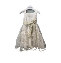 Abito elegante Sarabanda Bimba in tulle bianco con fiori oro 2577