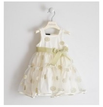 Abito elegante Sarabanda Bimba in tulle bianco con fiori oro 2577
