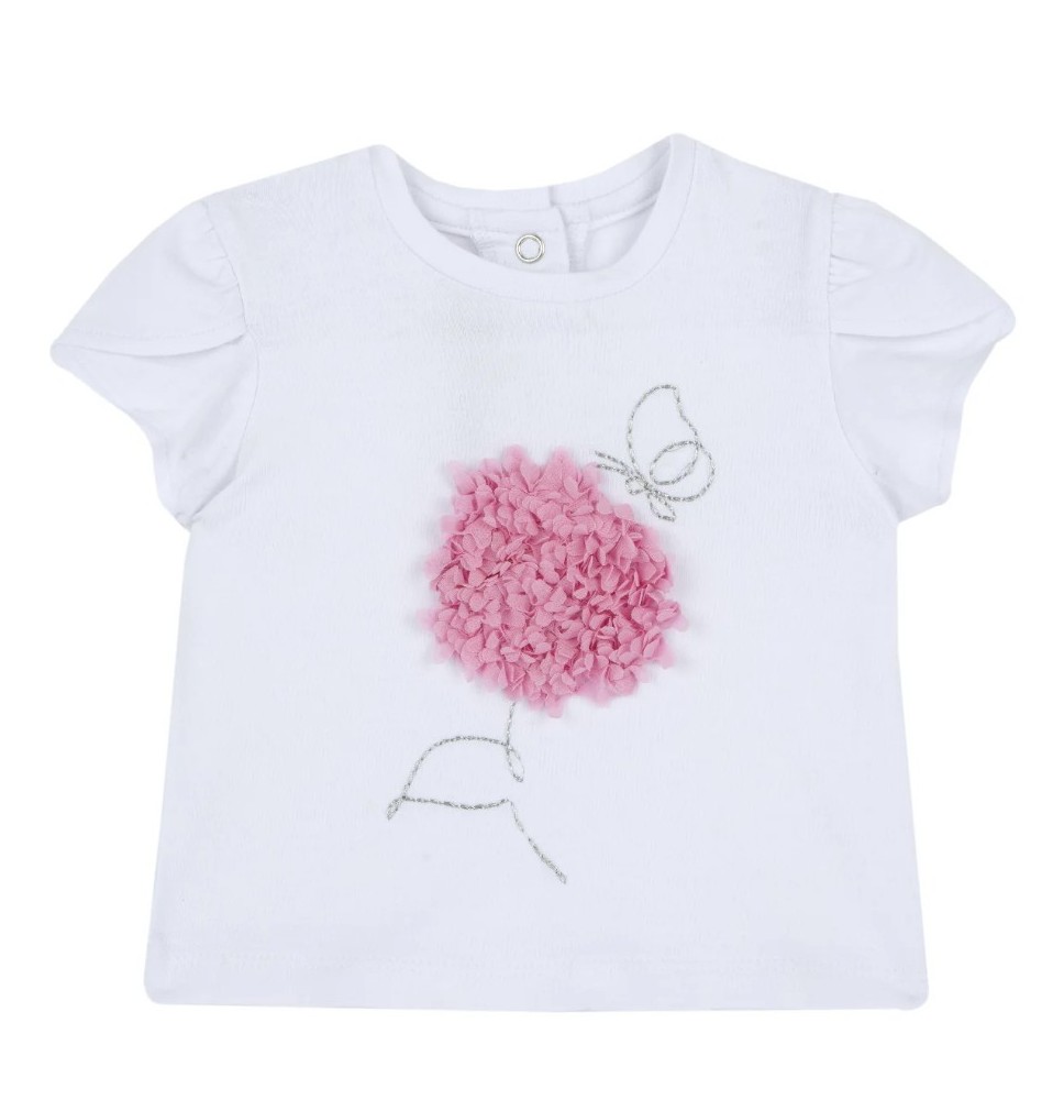 Maglietta Chicco Neonato Bianco con dettaglio fiore rosa 00138