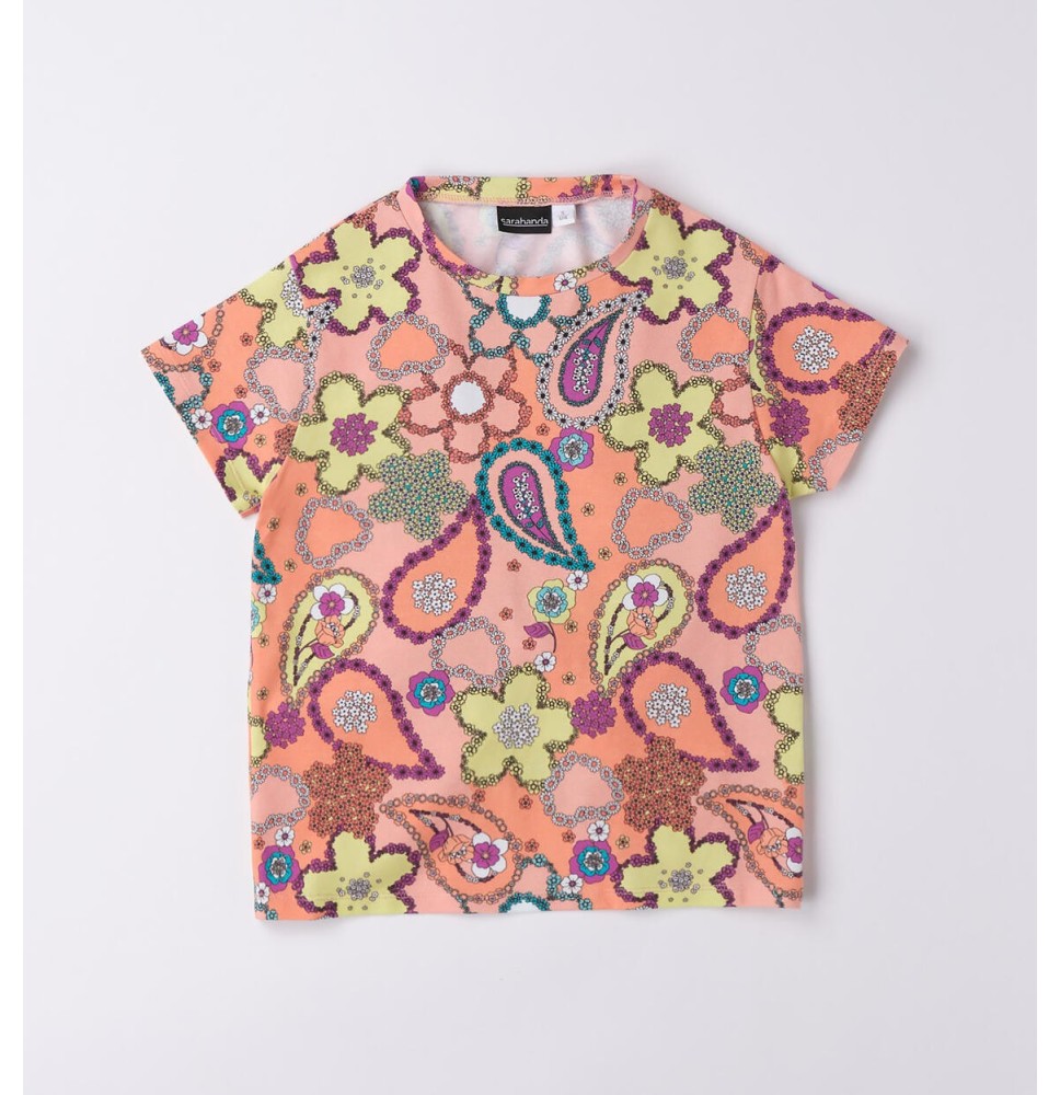 Maglietta Sarabanda Ragazza Pesca con stampe multicolor 6698