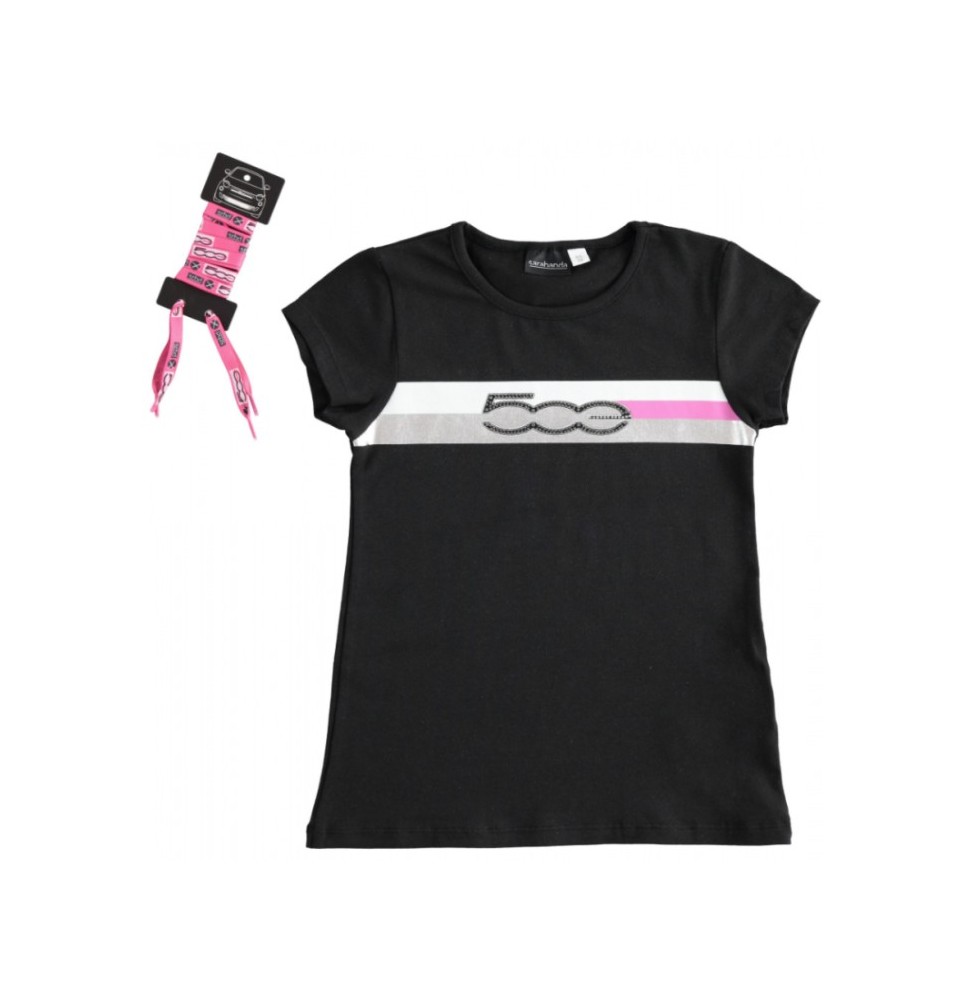 Maglietta Sarabanda Fiat 500 Ragazza Nera con brillantini 2470