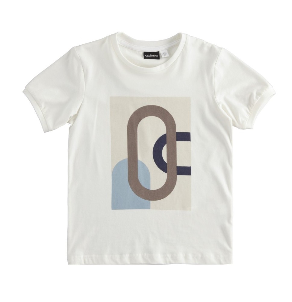 Maglietta Sarabanda Ragazzo Bianca con stampa beige 4310
