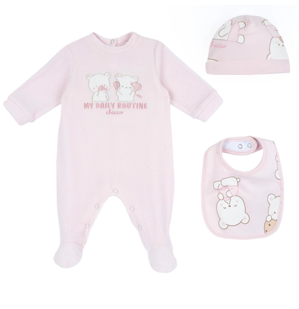 Set Chicco Neonata Tutina, bavetta e cappello Rosa e Azzurro 75978
