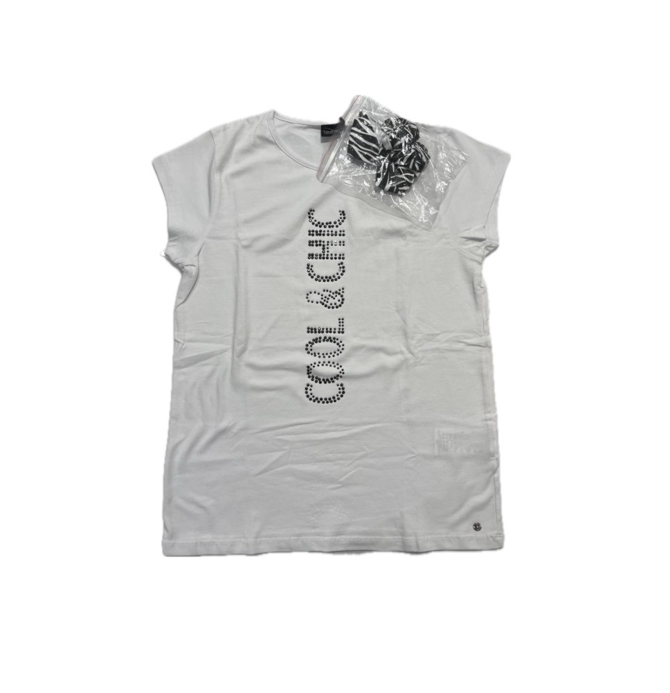 Maglietta Sarabanda Ragazza Bianca con brillantini, compreso di elastico per capelli 0241455