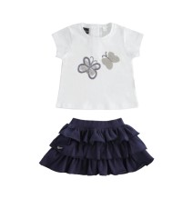 Completo Sarabanda Bimba Maglietta e Gonna Bianco e Blu 6600