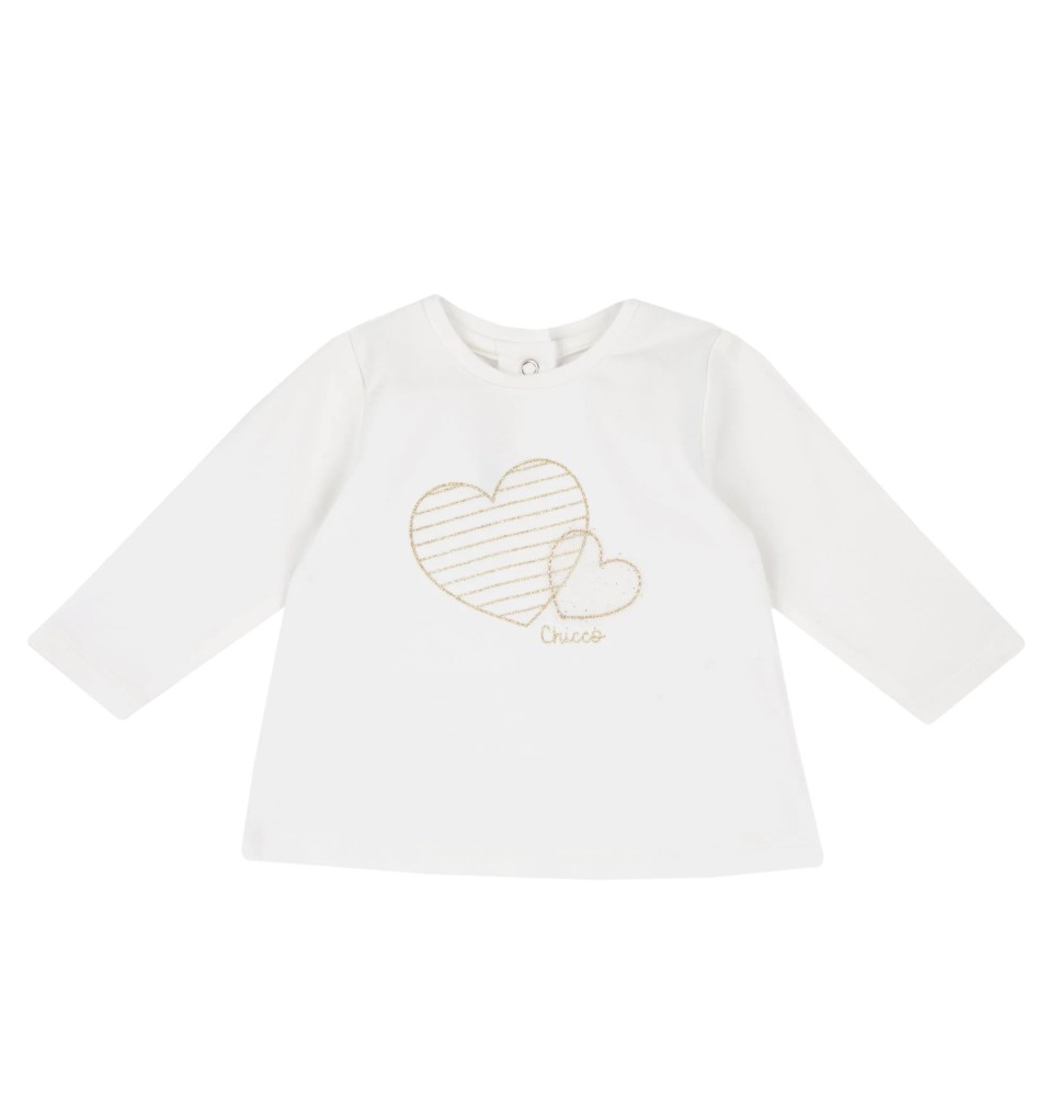 T-shirt Chicco bianca manica lunga con cuoricini glitter 05953