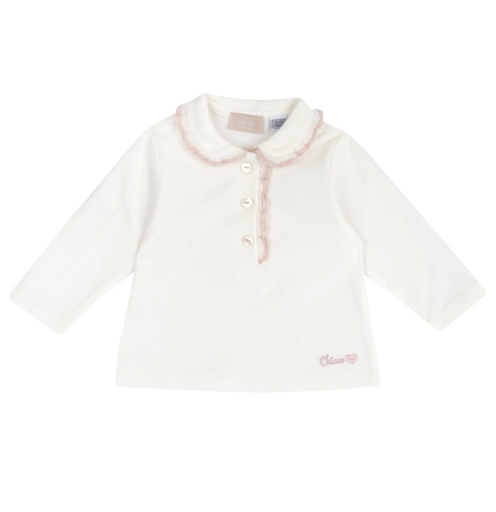 Polo Chicco  bianca manica lunga con bottoncini a cuore 07773