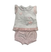 Completo Chicco Neonato Maglietta e Shorts Bianco e Rosa 76664