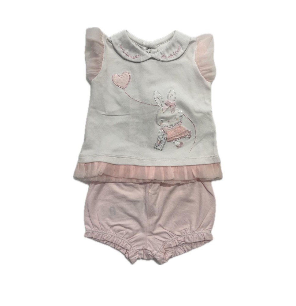 Completo Chicco Neonato Maglietta e Shorts Bianco e Rosa 76664
