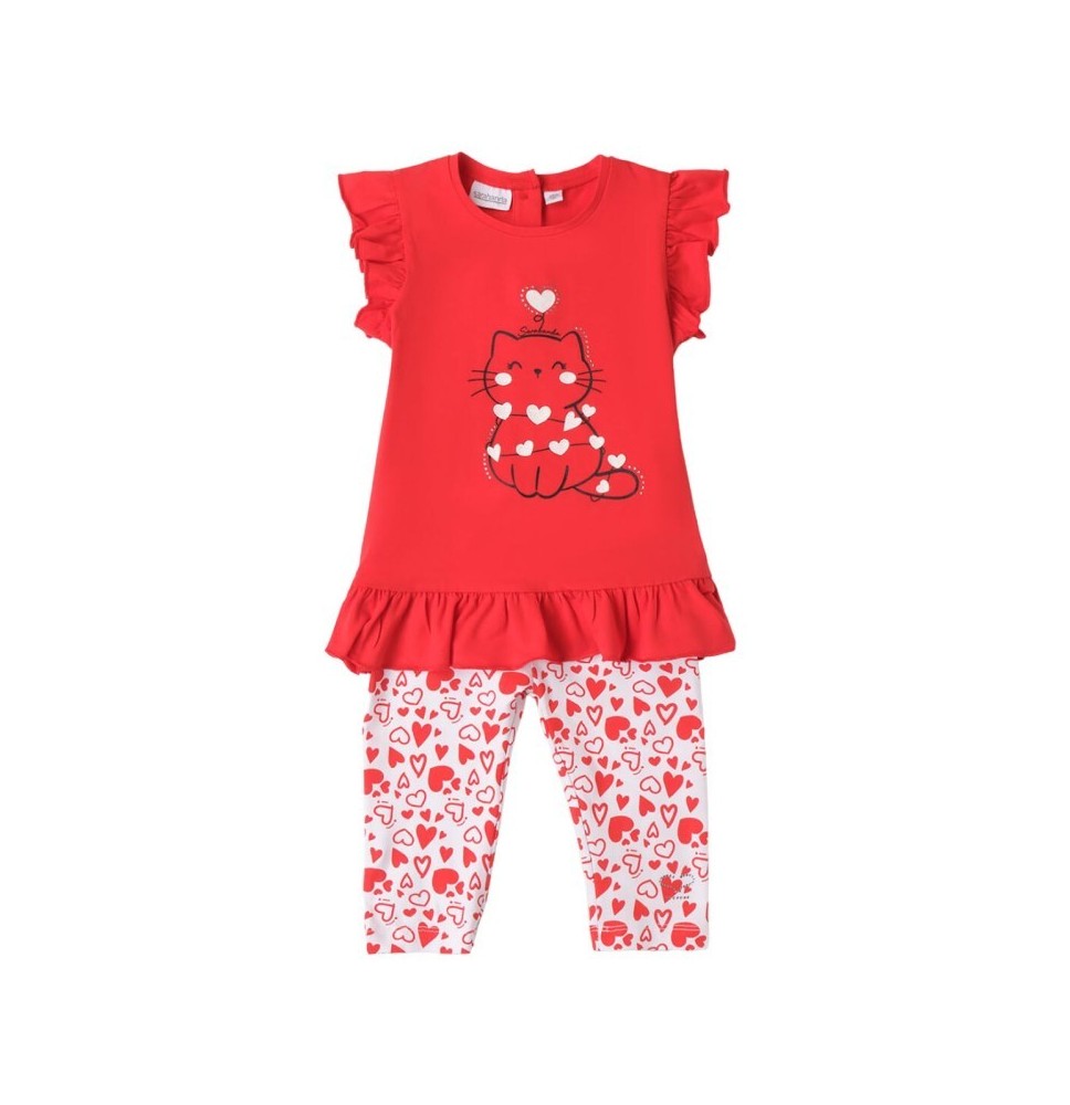 Completo Sarabanda Bimba Maglietta e Leggings Rosso 8380
