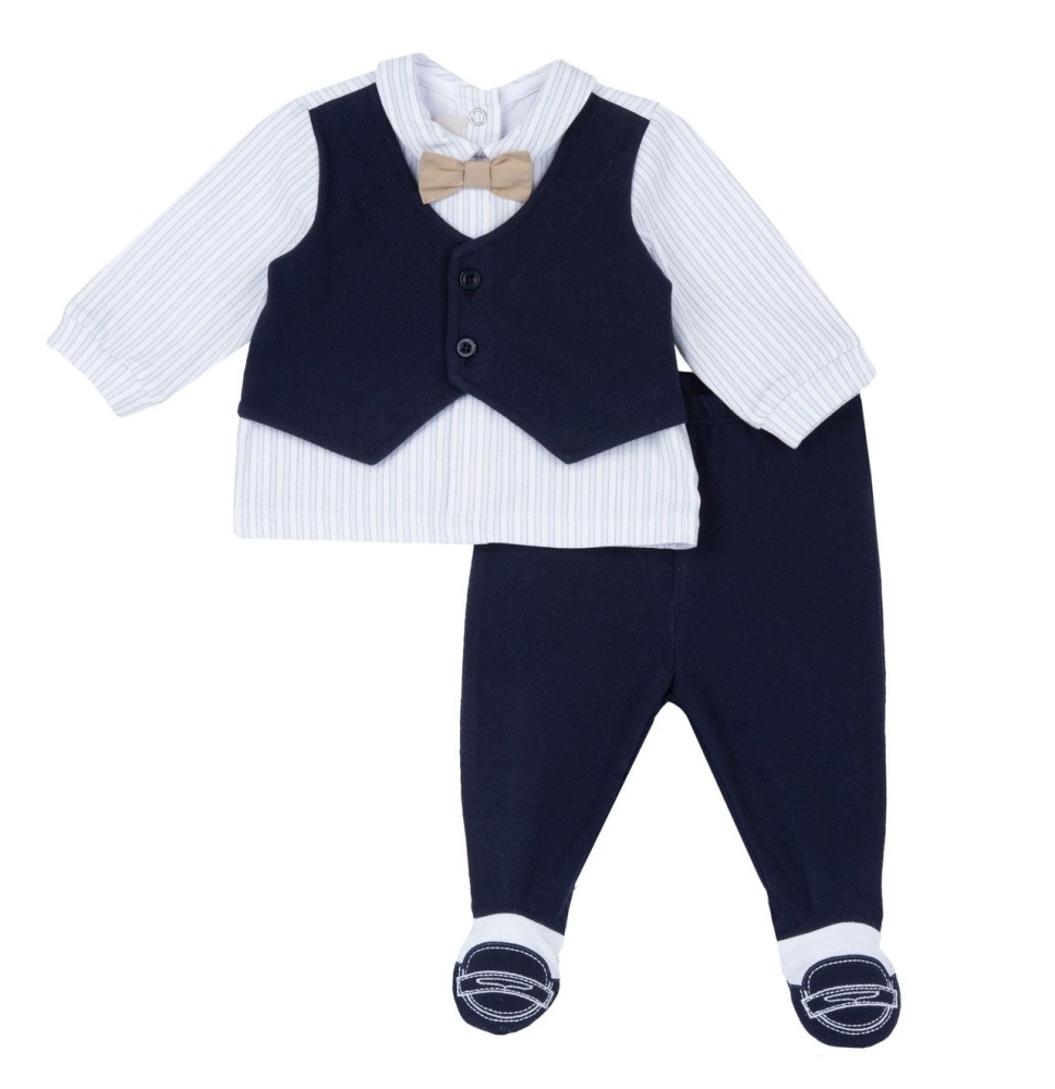 Tutina 2 pezzi Chicco Neonato maglia e pantaloni con piedini Blu 073830