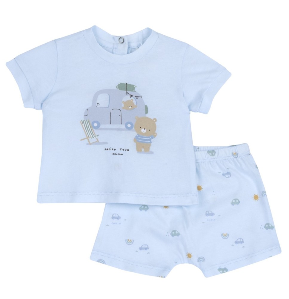 Completo Chicco Neonato maglietta e pantaloni corti Azzurro 073903