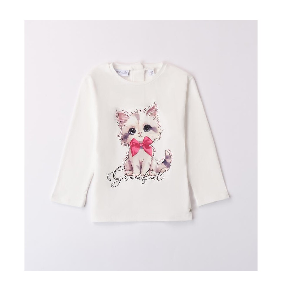 Maglietta Sarabanda Panna bambina con gatto A233