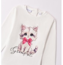 Maglietta Sarabanda Panna bambina con gatto A233