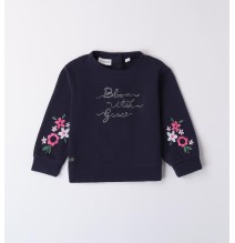 Felpa Sarabanda Blu girocollo bambina con fiori A232