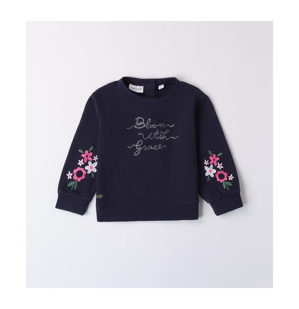 Felpa Sarabanda Blu girocollo bambina con fiori 1480A23200