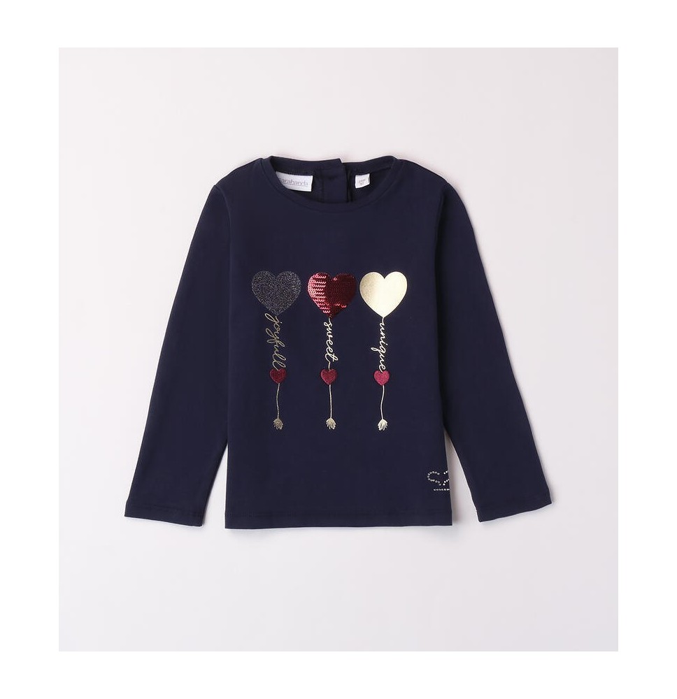 Maglietta Sarabanda Blu bambina con cuori A311