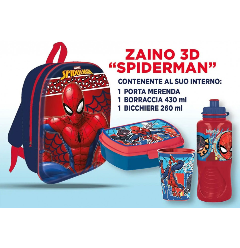 Zaino, Borraccia, Porta merenda, Bicchiere Spiderman 3D Zaino, Borraccia, Porta merenda, Bicchiere Spiderman 3D