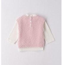 Completo Gilet e Maglia Minibanda Bimba Bianco e Rosa F777