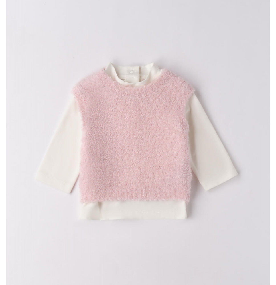 Completo Gilet e Maglia Minibanda Bimba Bianco e Rosa F777